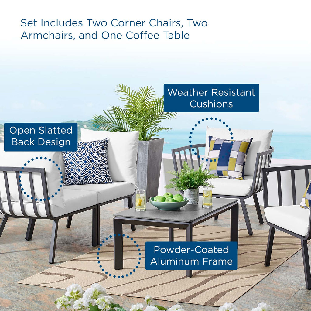 Riverside 5 Piece Outdoor Patio Aluminum Set in Gray White-3