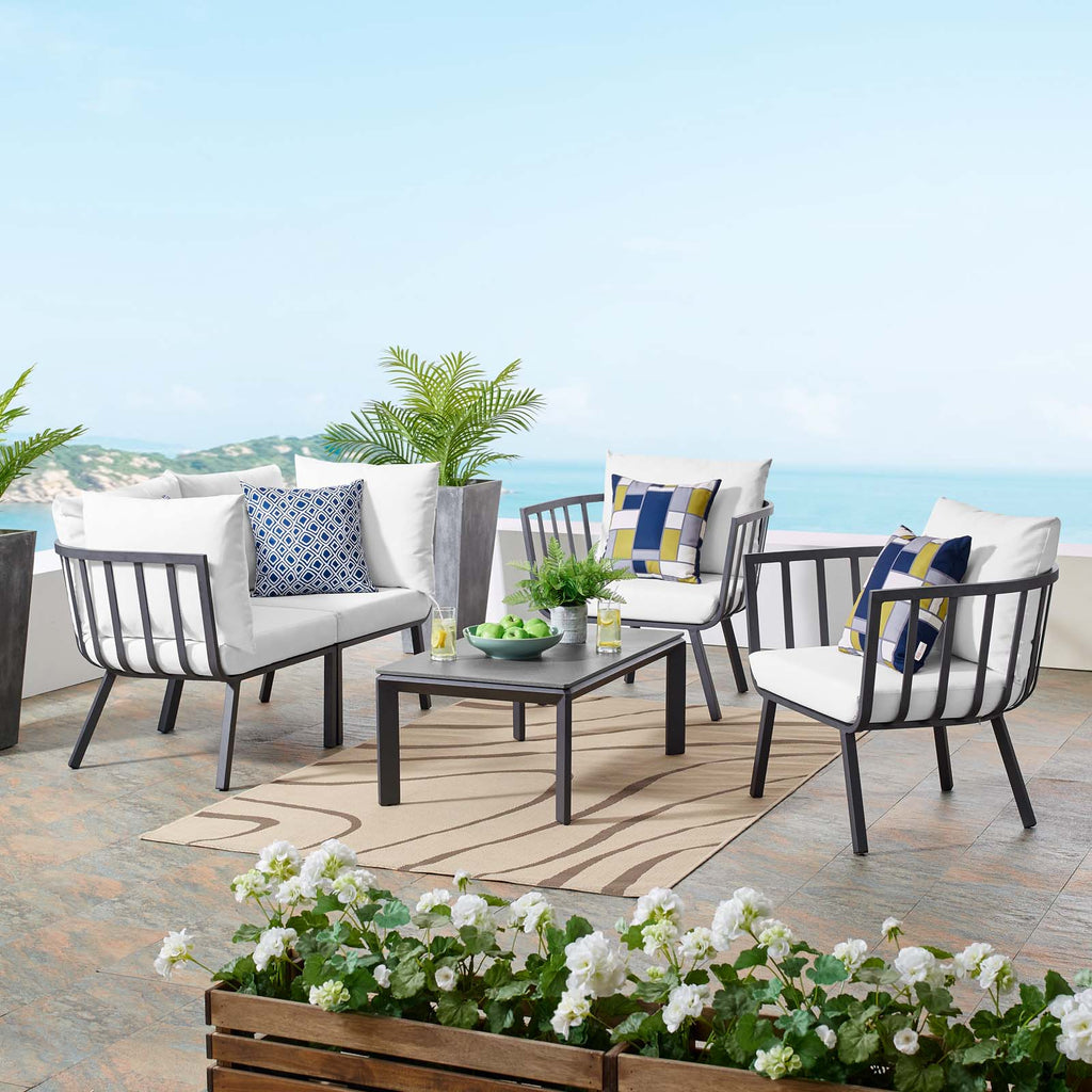 Riverside 5 Piece Outdoor Patio Aluminum Set in Gray White-3