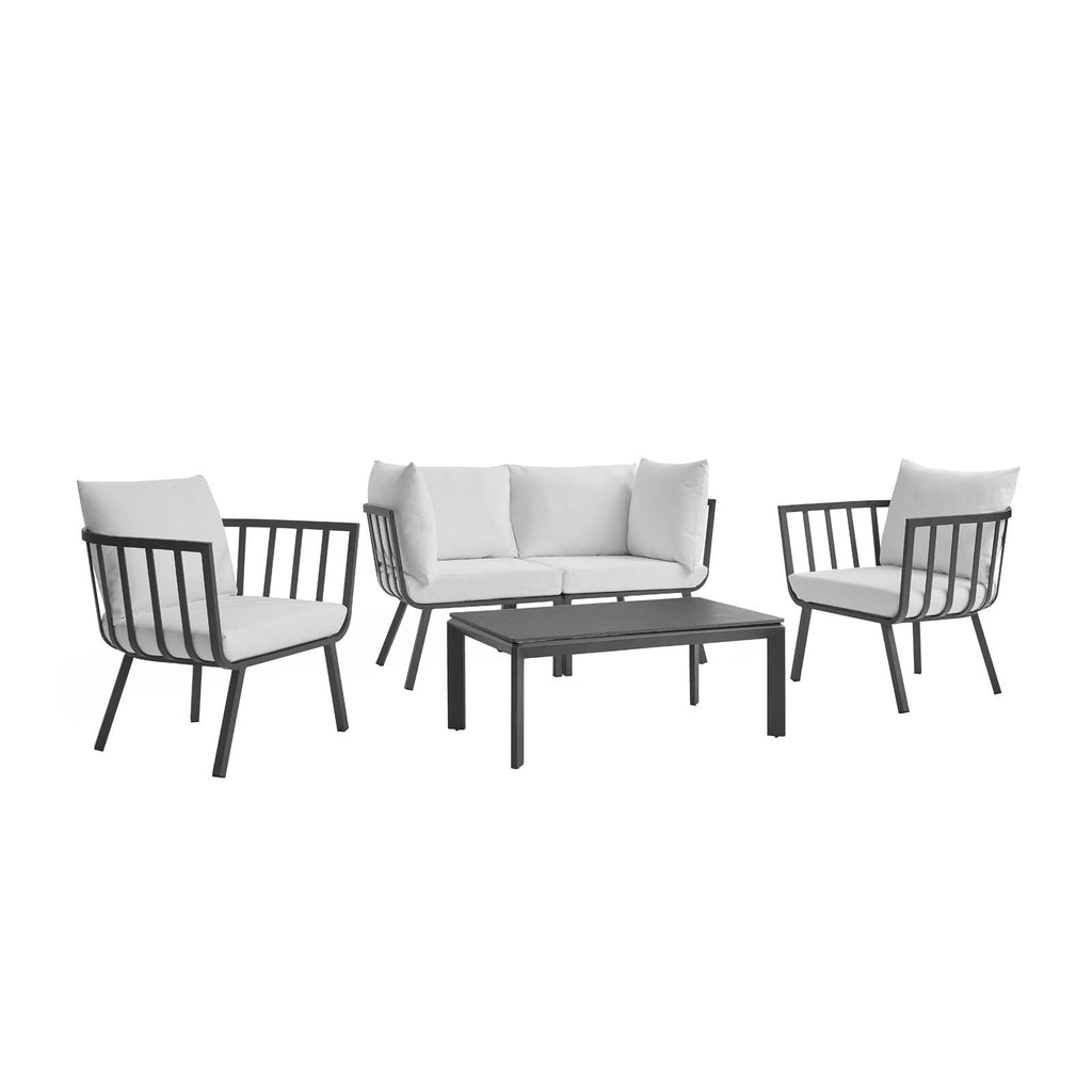 Riverside 5 Piece Outdoor Patio Aluminum Set in Gray White-3