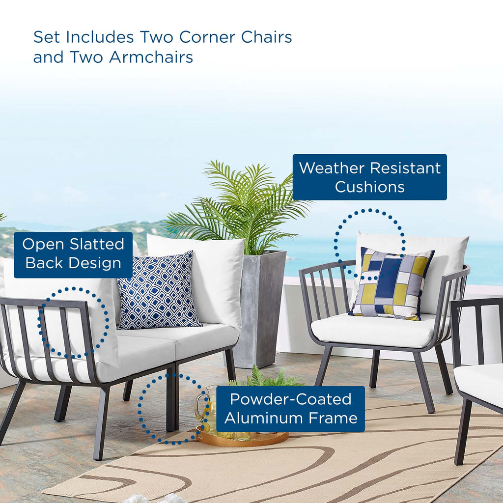 Riverside 4 Piece Outdoor Patio Aluminum Set in Gray White-1