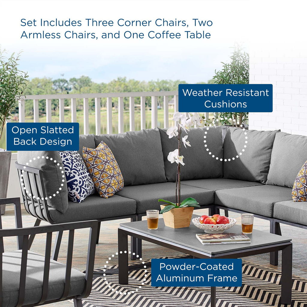 Riverside 6 Piece Outdoor Patio Aluminum Set in Gray Charcoal-3