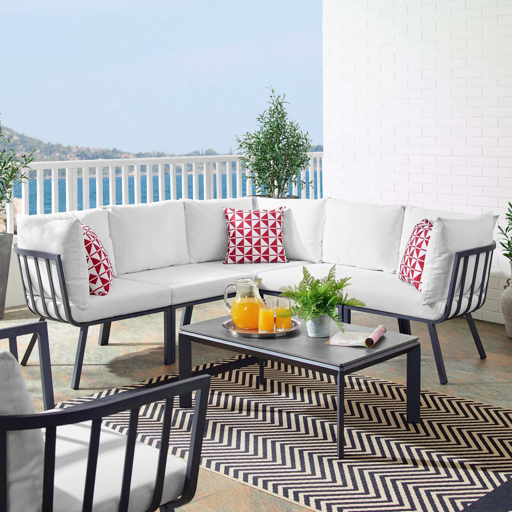 Riverside 6 Piece Outdoor Patio Aluminum Set in Gray White-3