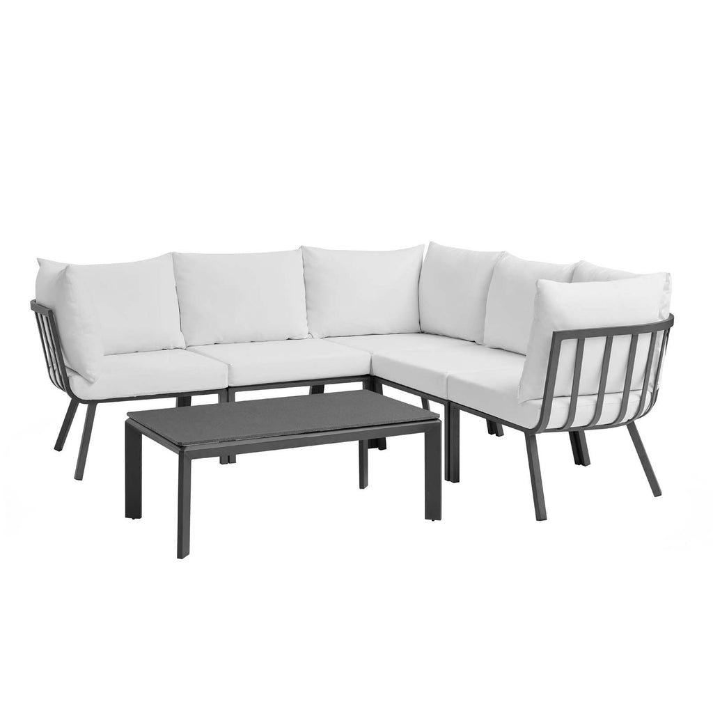 Riverside 6 Piece Outdoor Patio Aluminum Set in Gray White-3