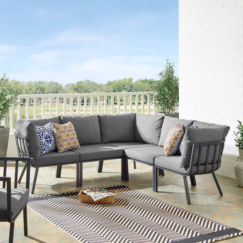 Riverside 5 Piece Outdoor Patio Aluminum Sectional in Gray Charcoal