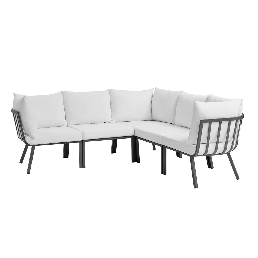 Riverside 5 Piece Outdoor Patio Aluminum Sectional in Gray White