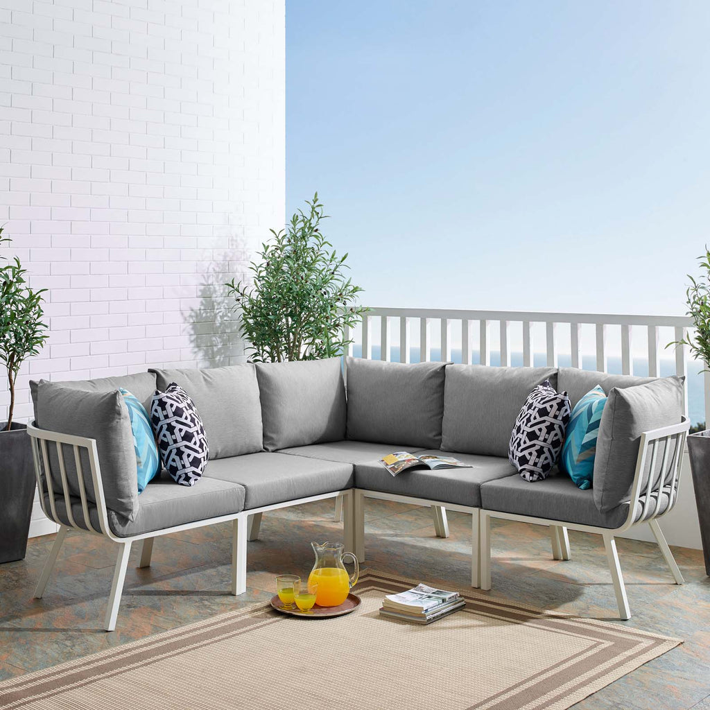 Riverside 5 Piece Outdoor Patio Aluminum Sectional in White Gray
