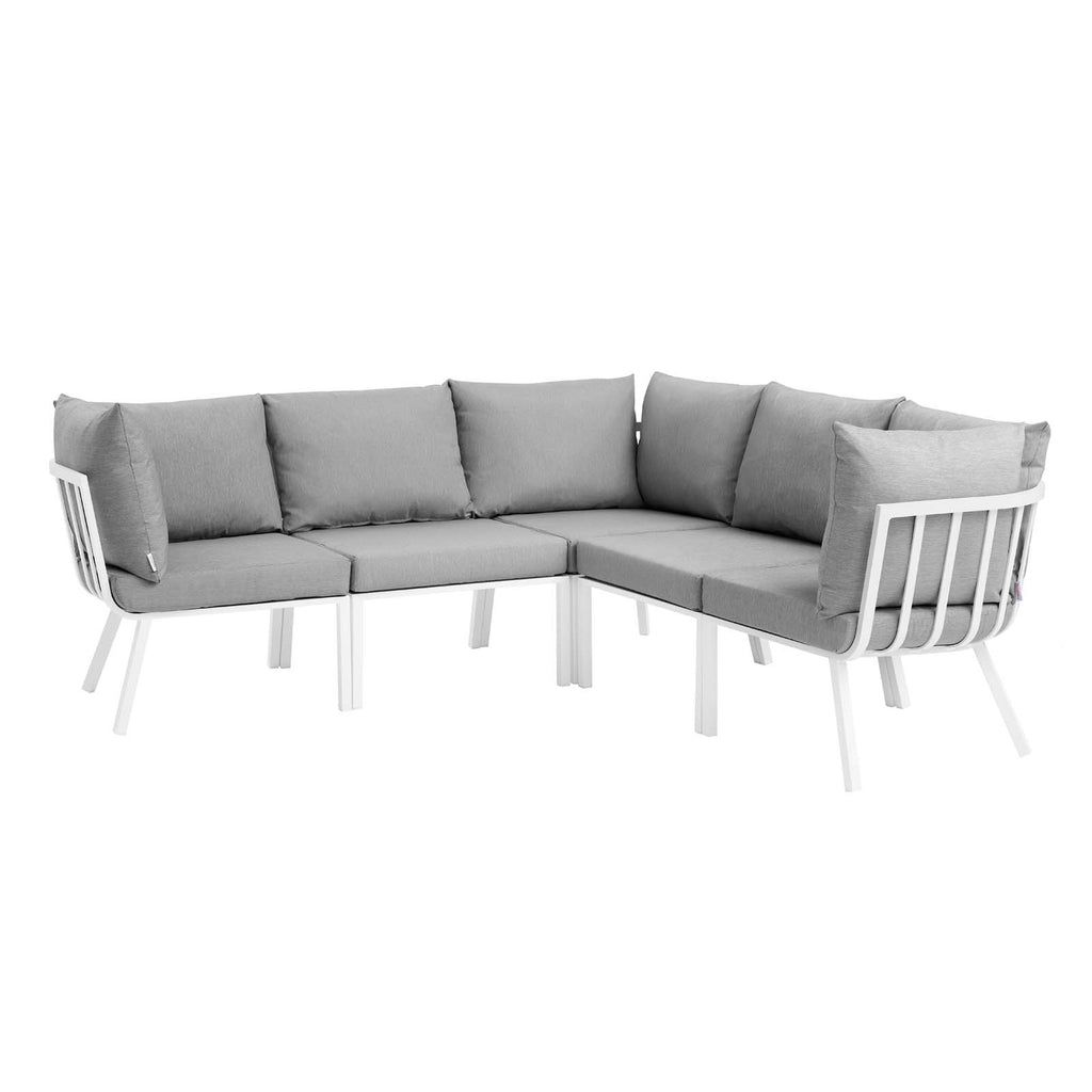 Riverside 5 Piece Outdoor Patio Aluminum Sectional in White Gray
