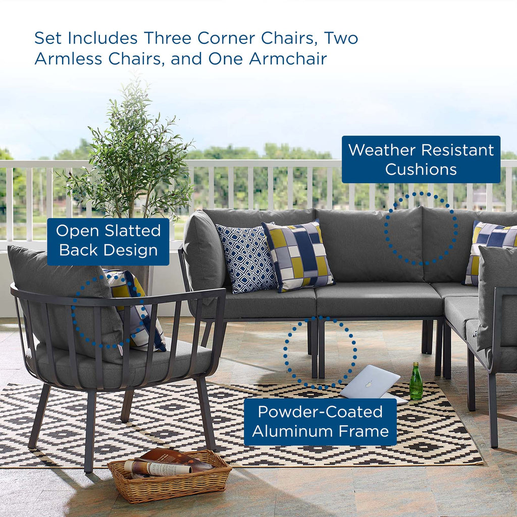 Riverside 6 Piece Outdoor Patio Aluminum Set in Gray Charcoal-2