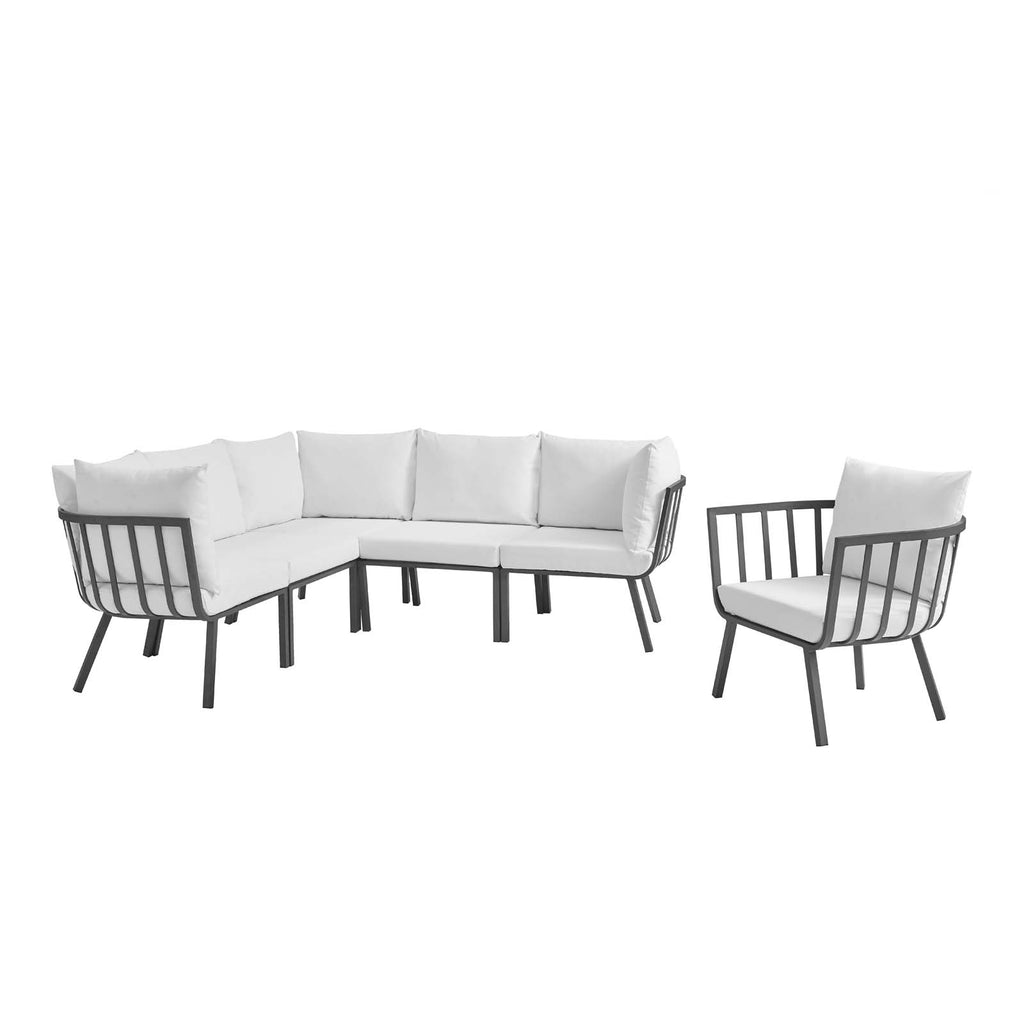 Riverside 6 Piece Outdoor Patio Aluminum Set in Gray White-2