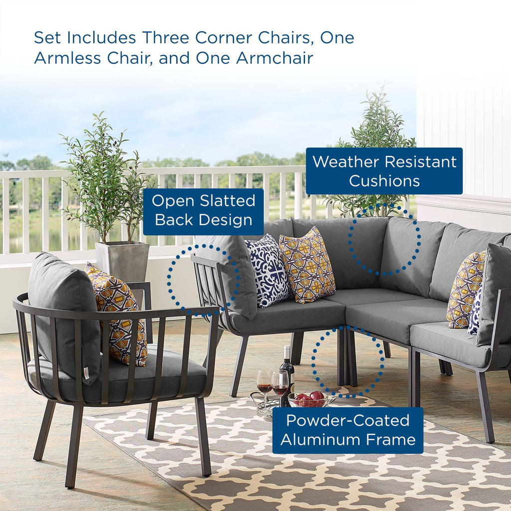 Riverside 5 Piece Outdoor Patio Aluminum Set in Gray Charcoal-2