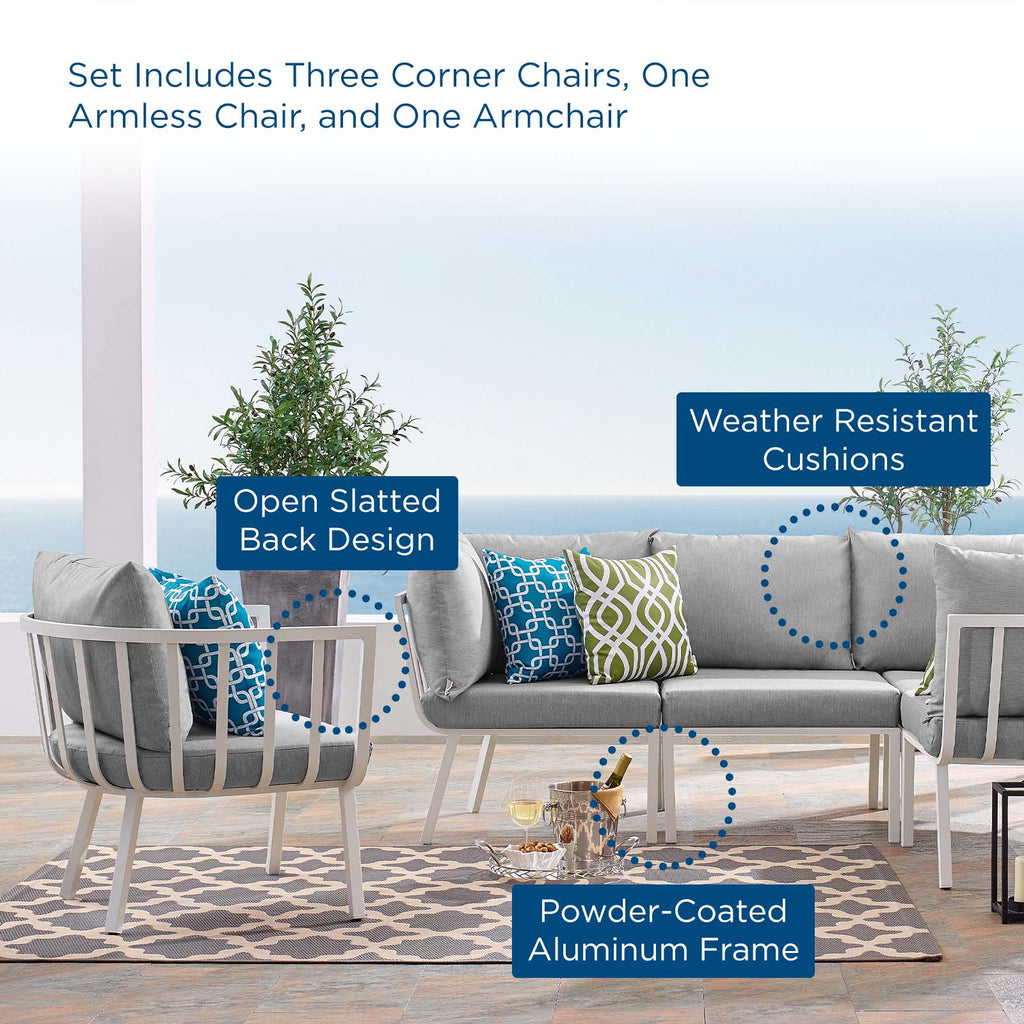 Riverside 5 Piece Outdoor Patio Aluminum Set in White Gray-2