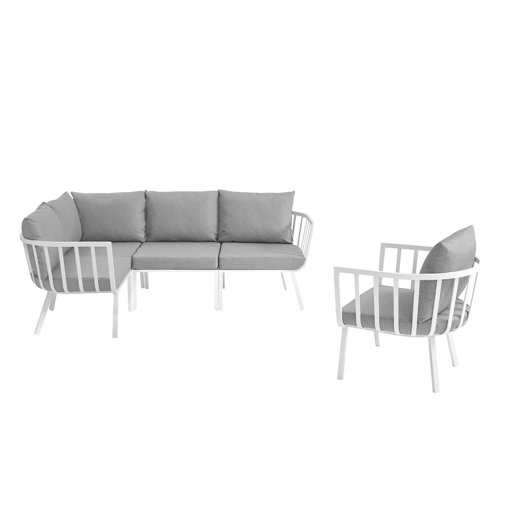 Riverside 5 Piece Outdoor Patio Aluminum Set in White Gray-2