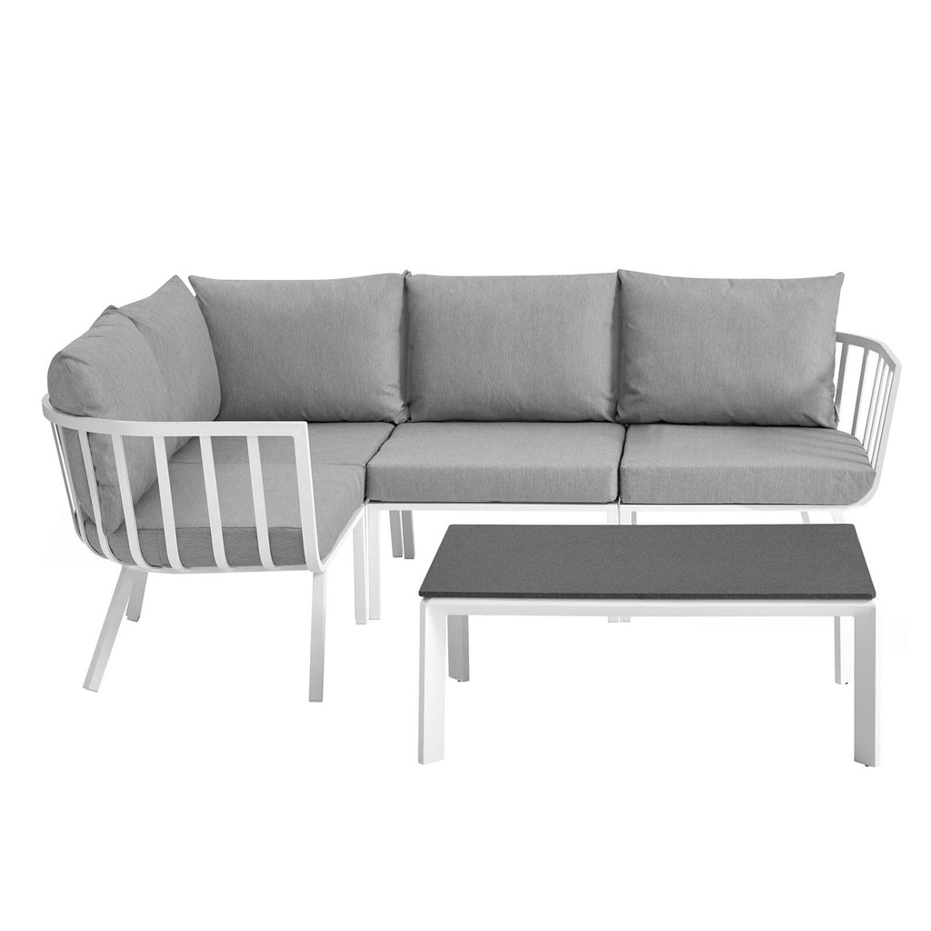 Riverside 5 Piece Outdoor Patio Aluminum Set in White Gray-1