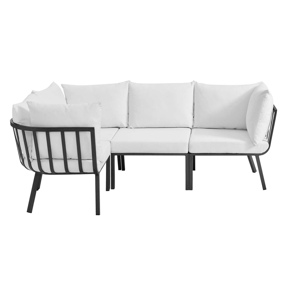 Riverside 4 Piece Outdoor Patio Aluminum Sectional in Gray White