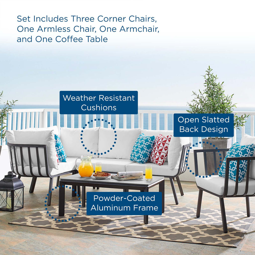 Riverside 6 Piece Outdoor Patio Aluminum Set in Gray White-1