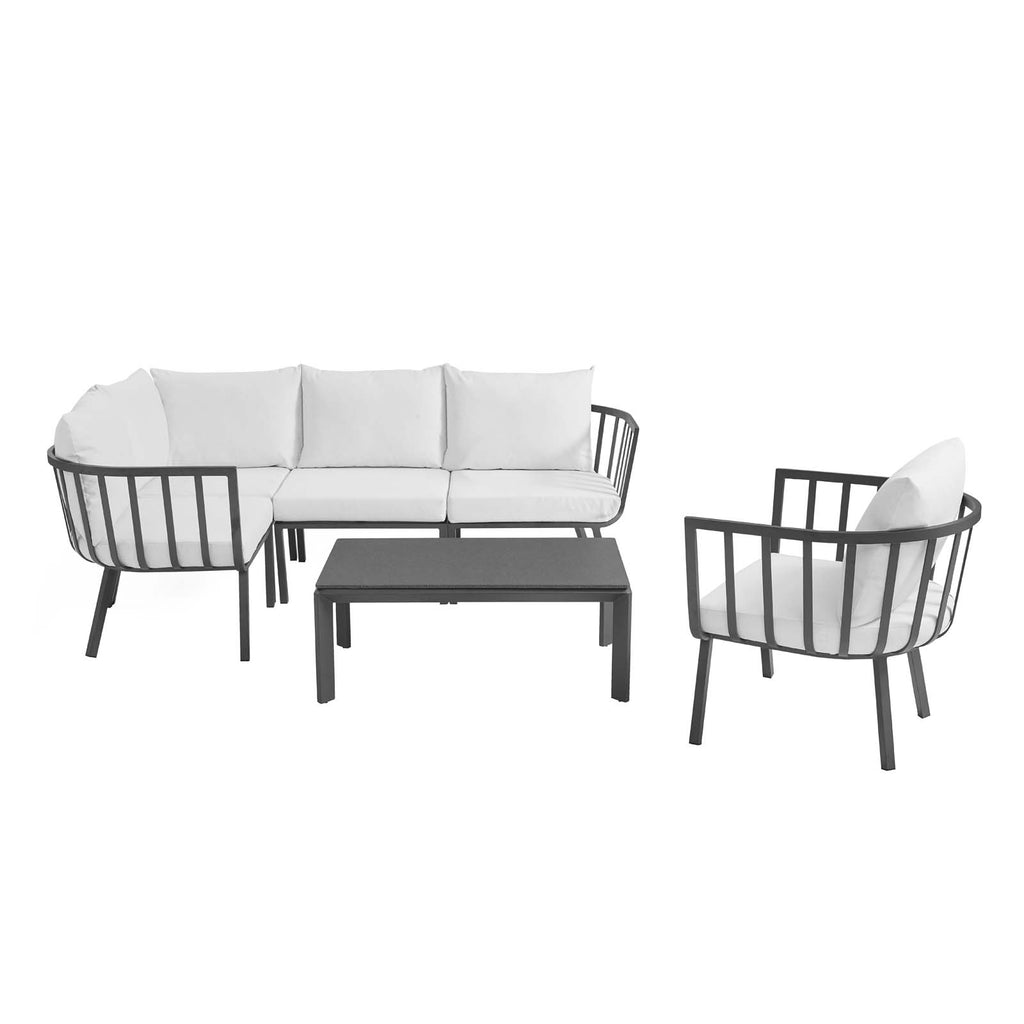 Riverside 6 Piece Outdoor Patio Aluminum Set in Gray White-1