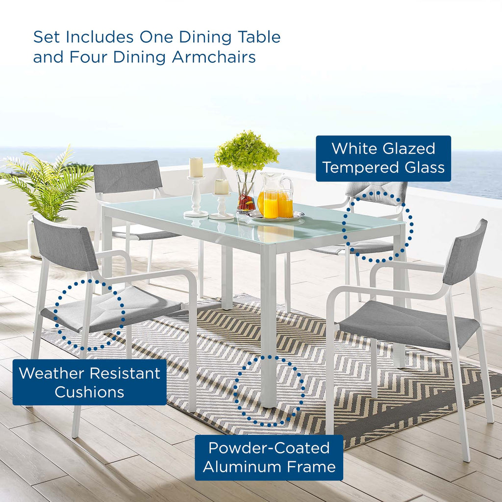 Raleigh 5 Piece Outdoor Patio Aluminum Dining Set in White Gray