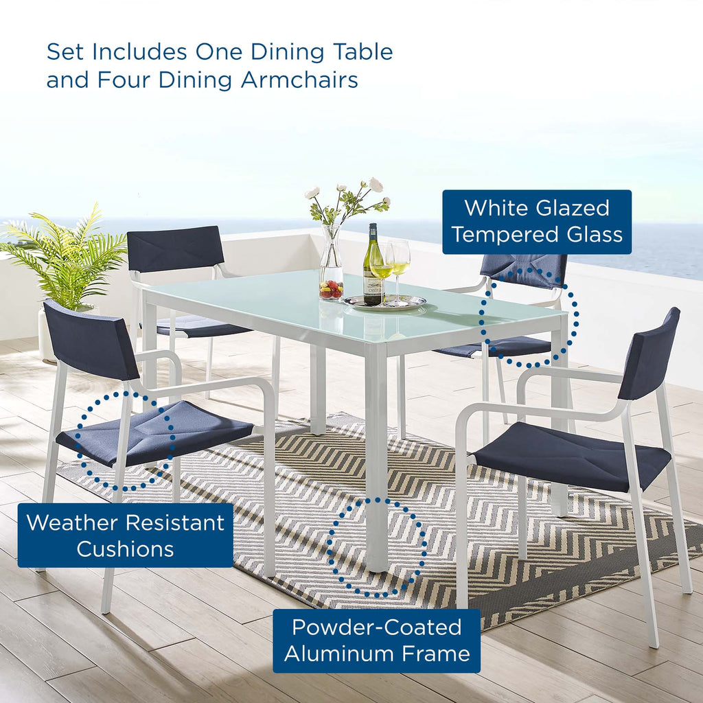 Raleigh 5 Piece Outdoor Patio Aluminum Dining Set in White Navy