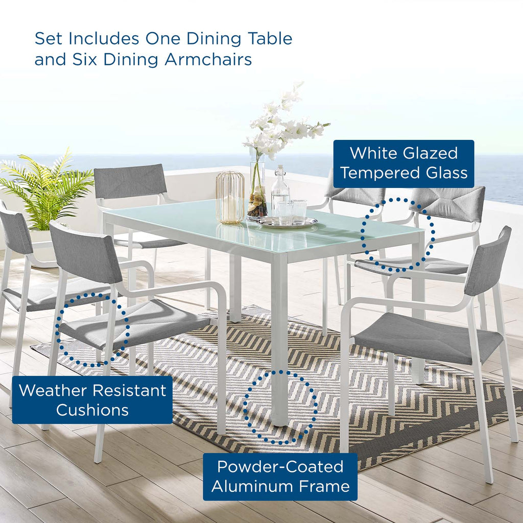 Raleigh 7 Piece Outdoor Patio Aluminum Dining Set in White Gray