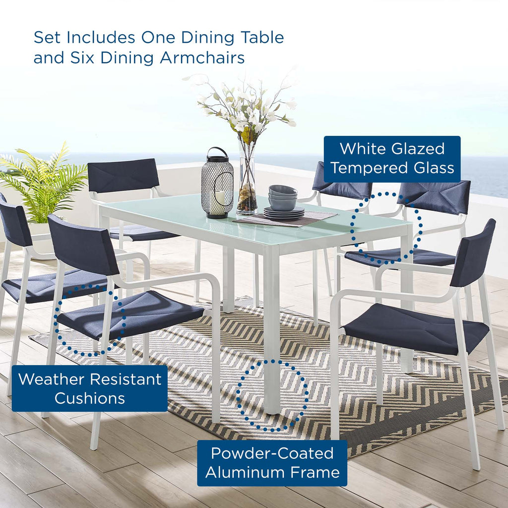 Raleigh 7 Piece Outdoor Patio Aluminum Dining Set in White Navy