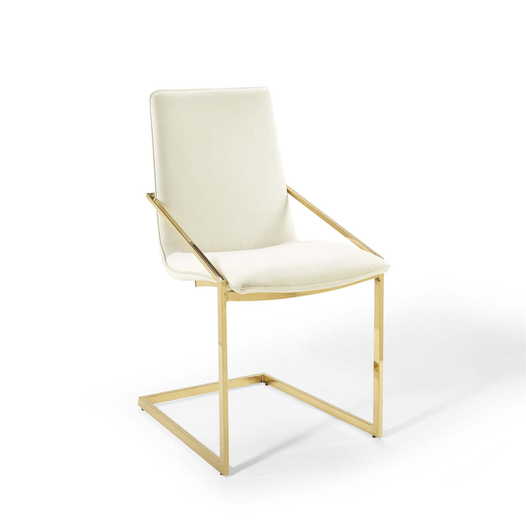 Pitch Performance Velvet Dining Armchair in Gold Ivory