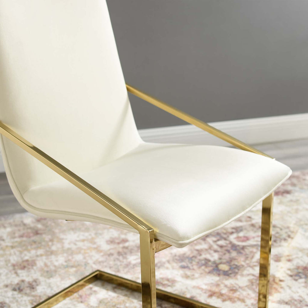 Pitch Performance Velvet Dining Armchair in Gold Ivory