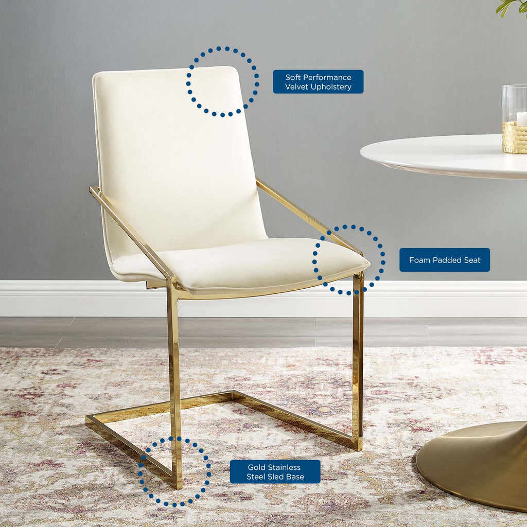 Pitch Performance Velvet Dining Armchair in Gold Ivory