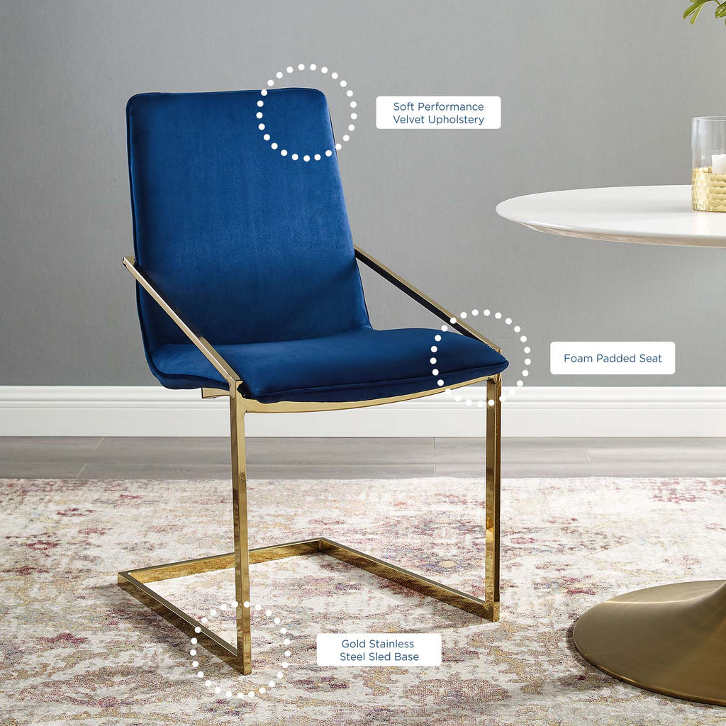 Pitch Performance Velvet Dining Armchair in Gold Navy