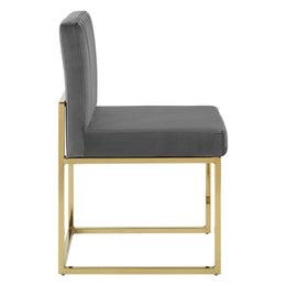 Carriage Channel Tufted Sled Base Performance Velvet Dining Chair in Gold Charcoal