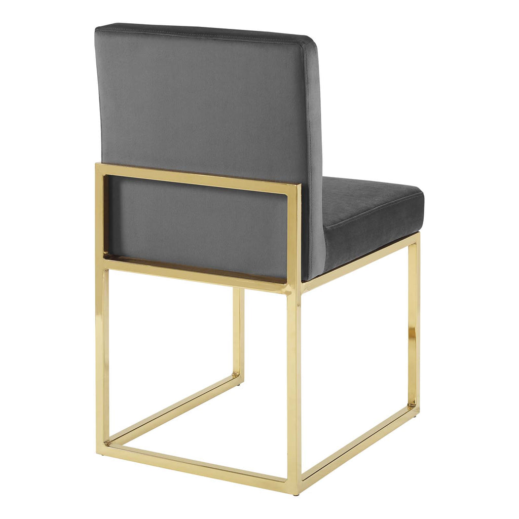 Carriage Channel Tufted Sled Base Performance Velvet Dining Chair in Gold Charcoal