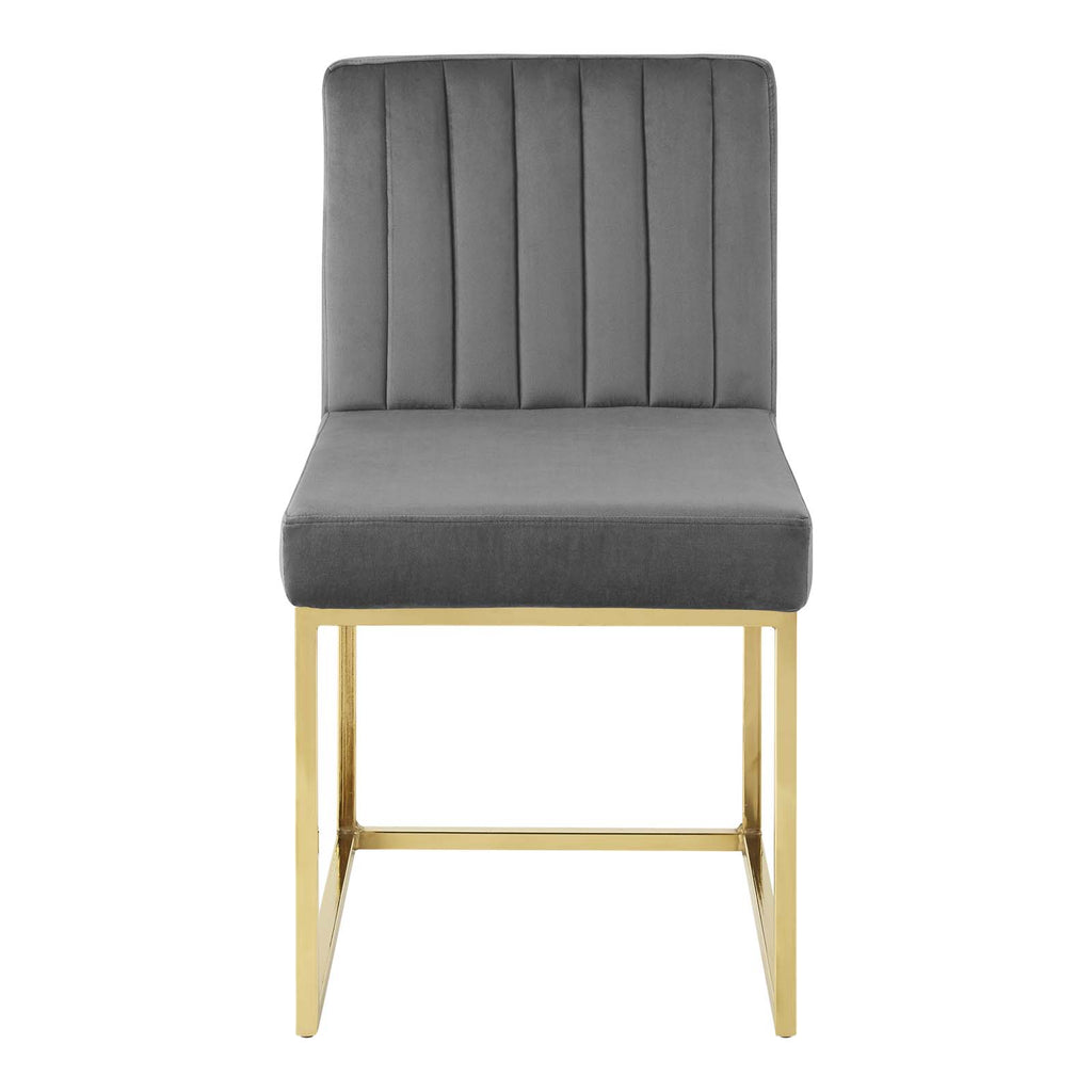 Carriage Channel Tufted Sled Base Performance Velvet Dining Chair in Gold Charcoal