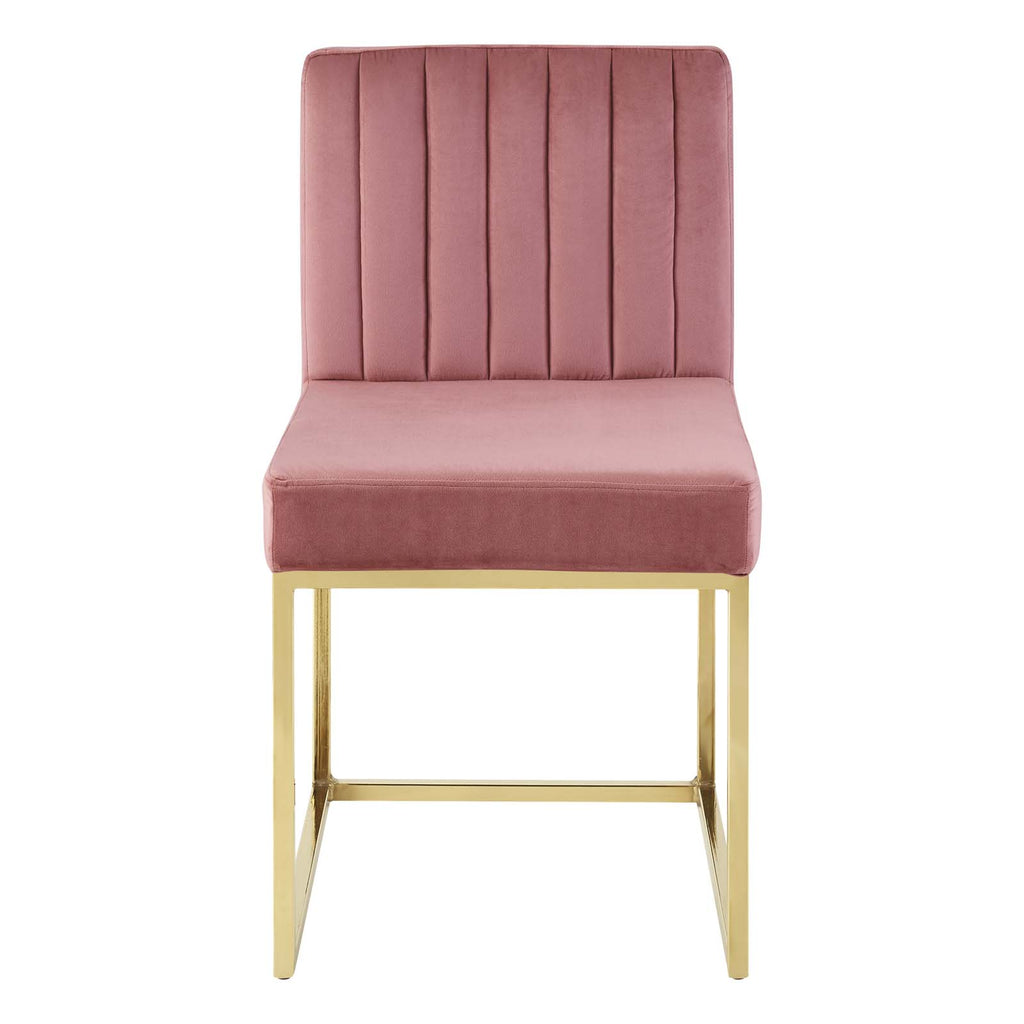 Carriage Channel Tufted Sled Base Performance Velvet Dining Chair in Gold Dusty Rose