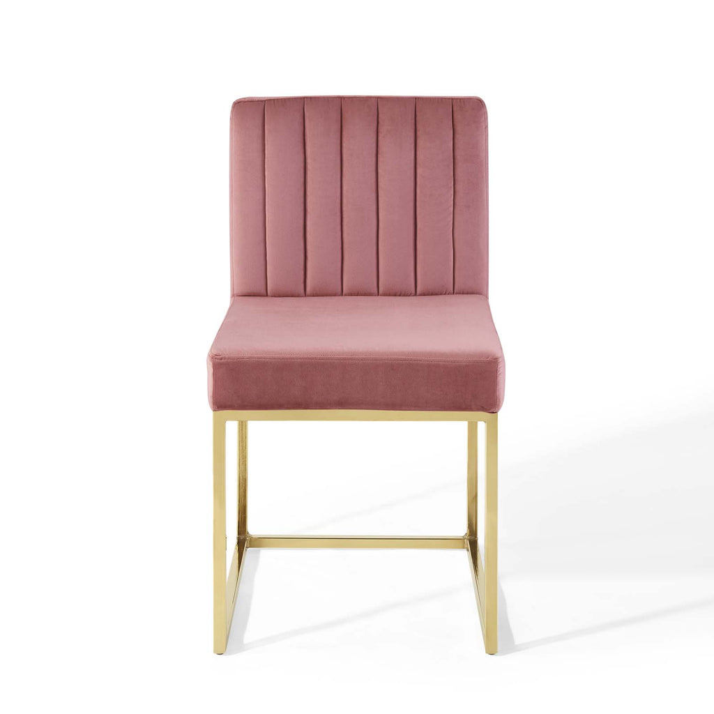 Carriage Channel Tufted Sled Base Performance Velvet Dining Chair in Gold Dusty Rose