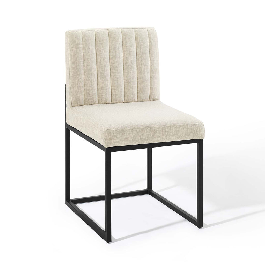 Carriage Channel Tufted Sled Base Upholstered Fabric Dining Chair in Black Beige