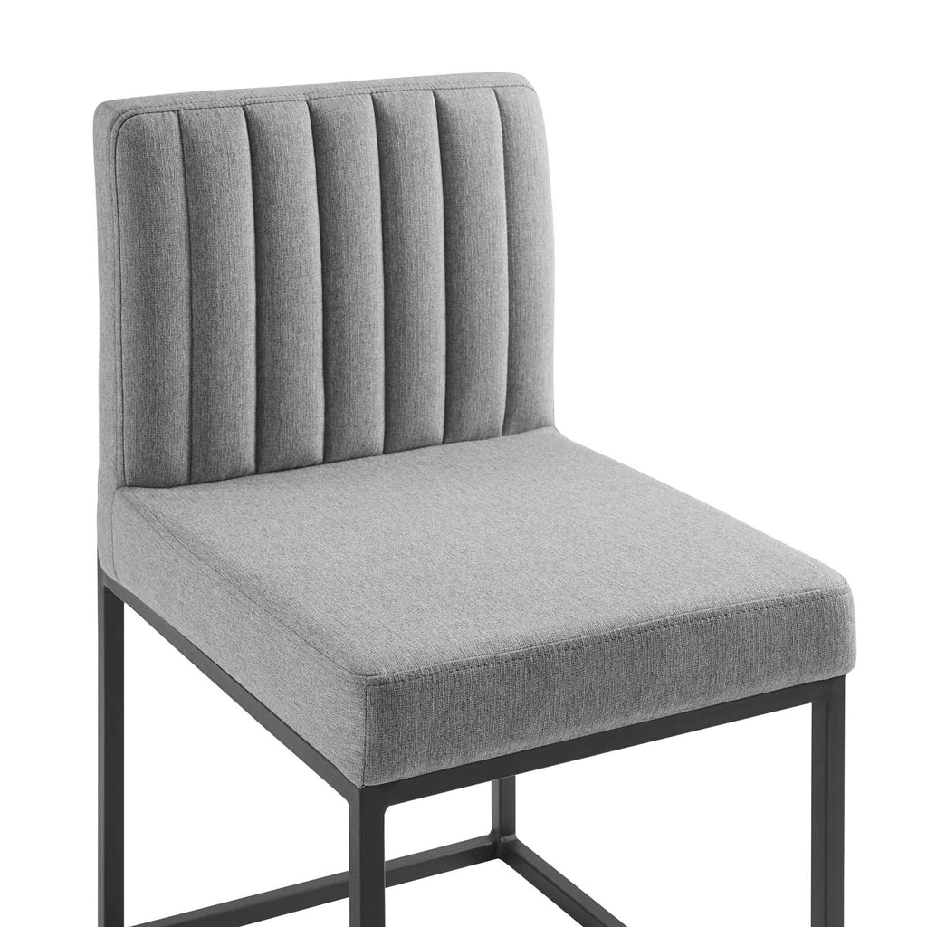 Carriage Channel Tufted Sled Base Upholstered Fabric Dining Chair in Black Light Gray