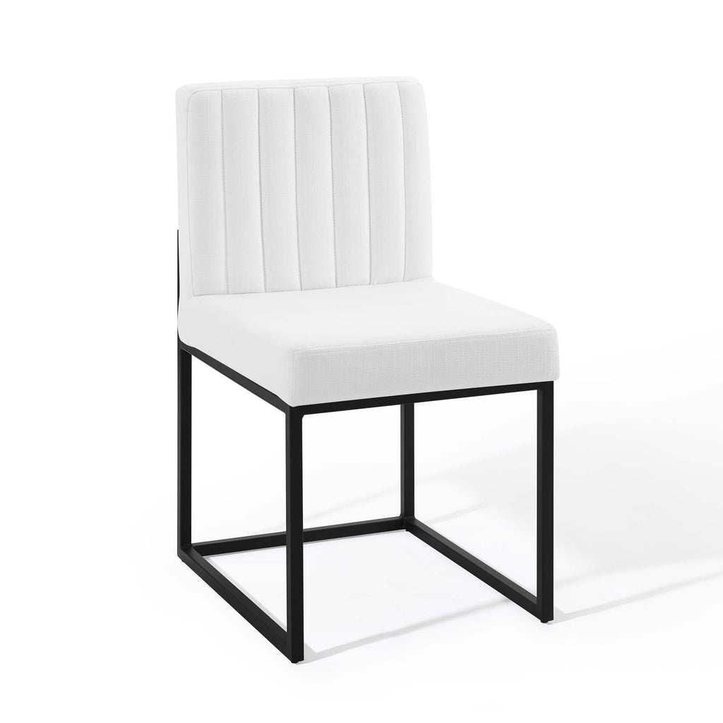 Carriage Channel Tufted Sled Base Upholstered Fabric Dining Chair in Black White