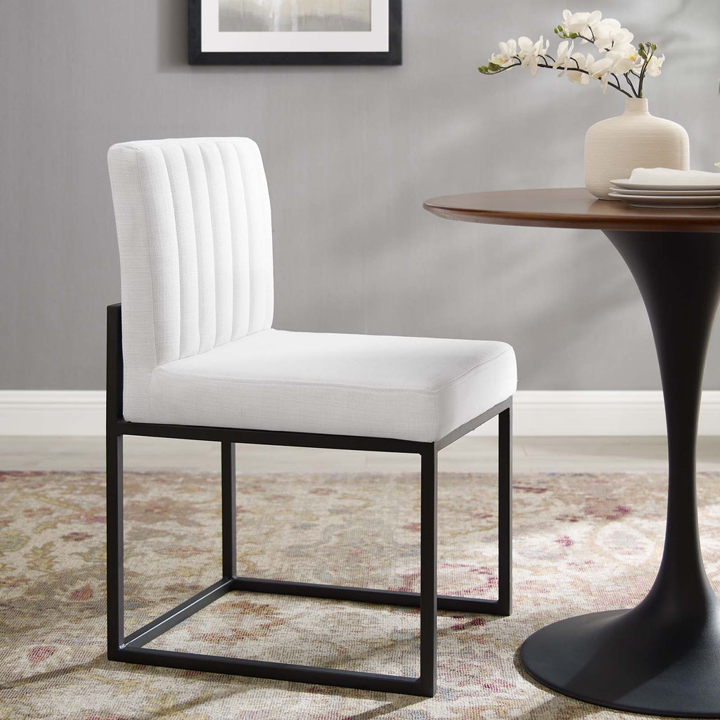 Carriage Channel Tufted Sled Base Upholstered Fabric Dining Chair in Black White