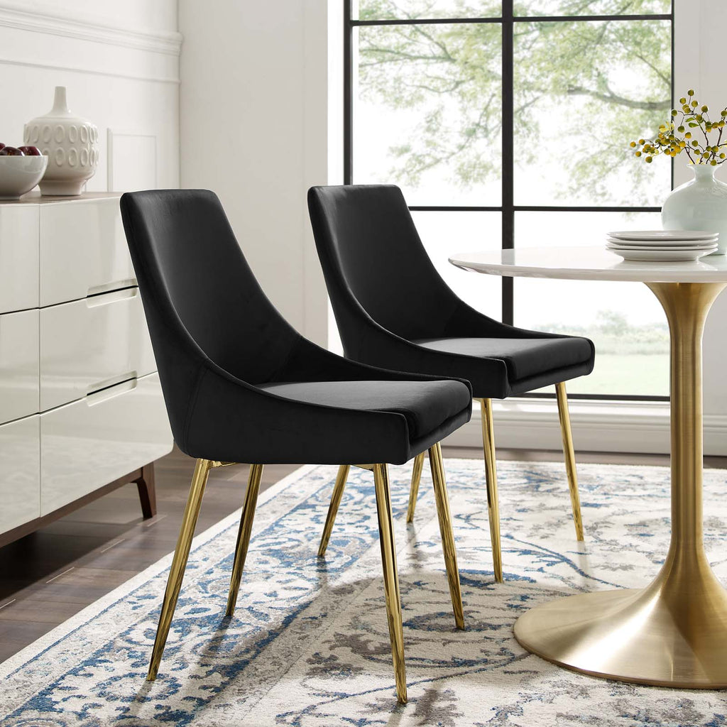 Viscount Performance Velvet Dining Chairs - Set of 2 in Gold Black