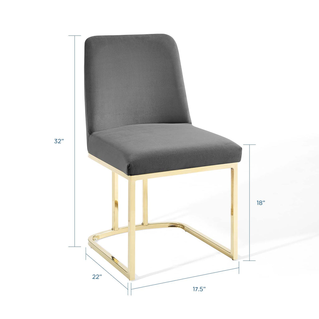 Amplify Sled Base Performance Velvet Dining Side Chair in Gold Gray