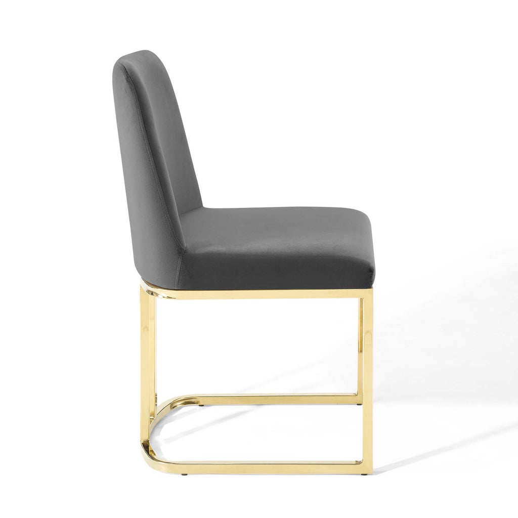Amplify Sled Base Performance Velvet Dining Side Chair in Gold Gray