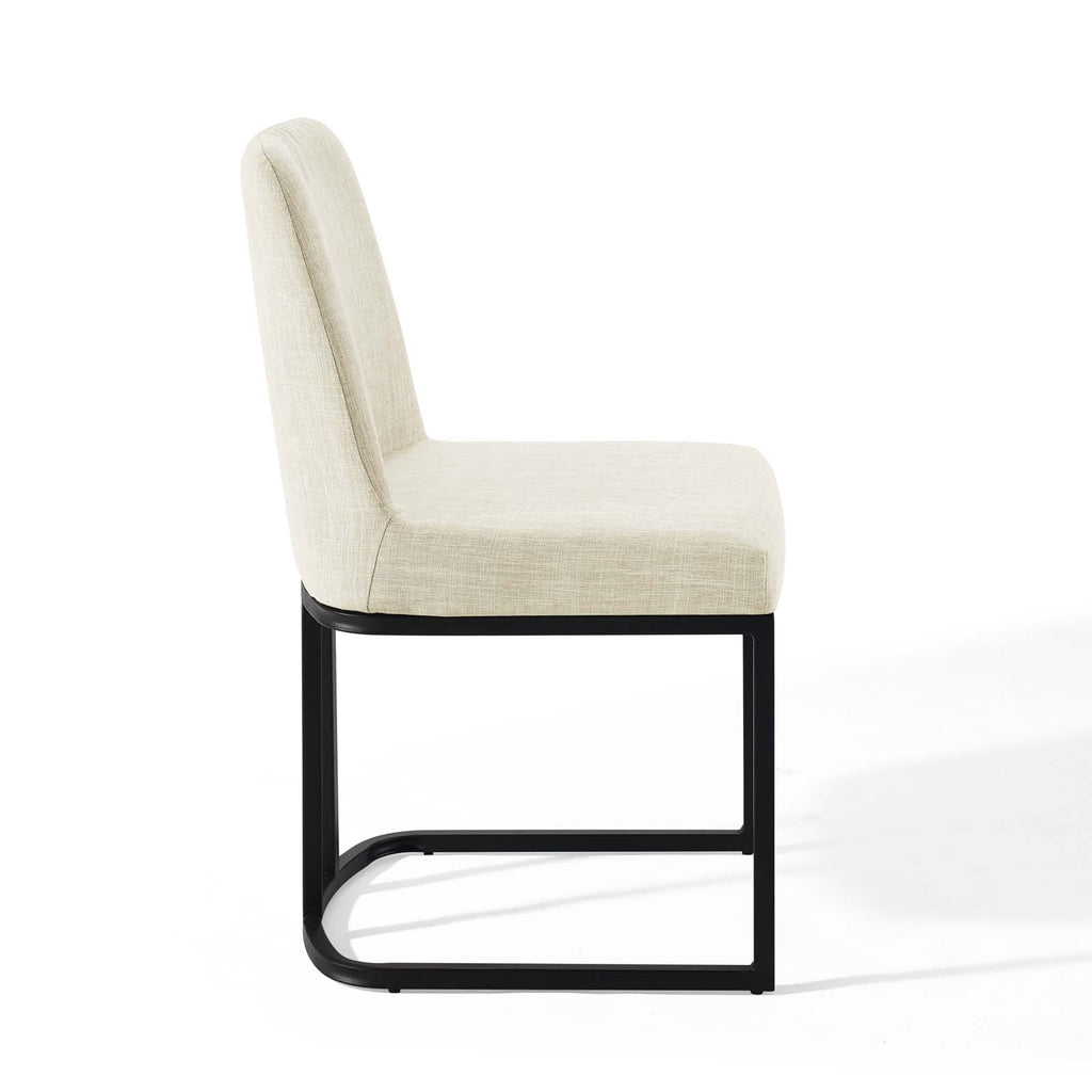 Amplify Sled Base Upholstered Fabric Dining Side Chair in Black Beige
