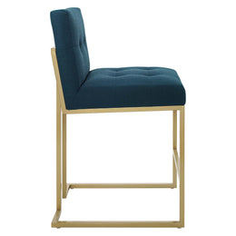 Privy Gold Stainless Steel Upholstered Fabric Counter Stool in Gold Azure