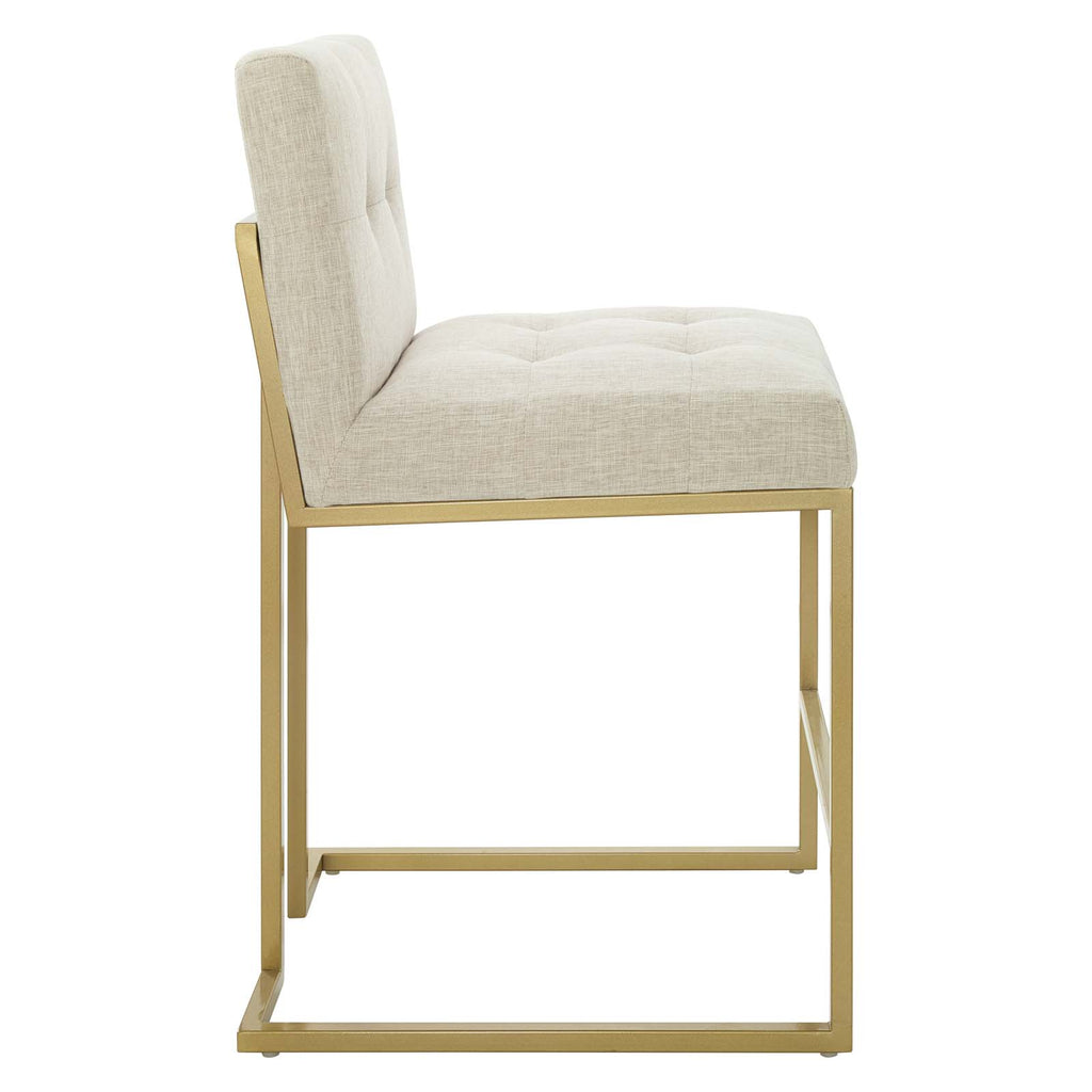 Privy Gold Stainless Steel Upholstered Fabric Counter Stool in Gold Beige