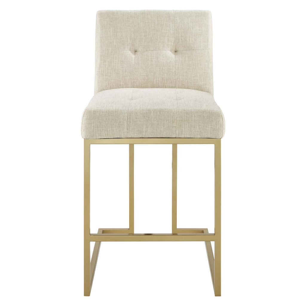 Privy Gold Stainless Steel Upholstered Fabric Counter Stool in Gold Beige