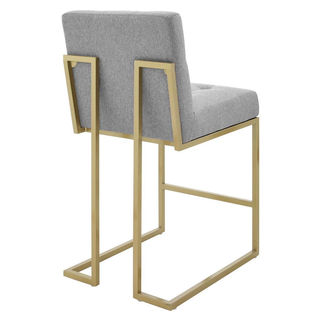 Privy Gold Stainless Steel Upholstered Fabric Counter Stool in Gold Light Gray