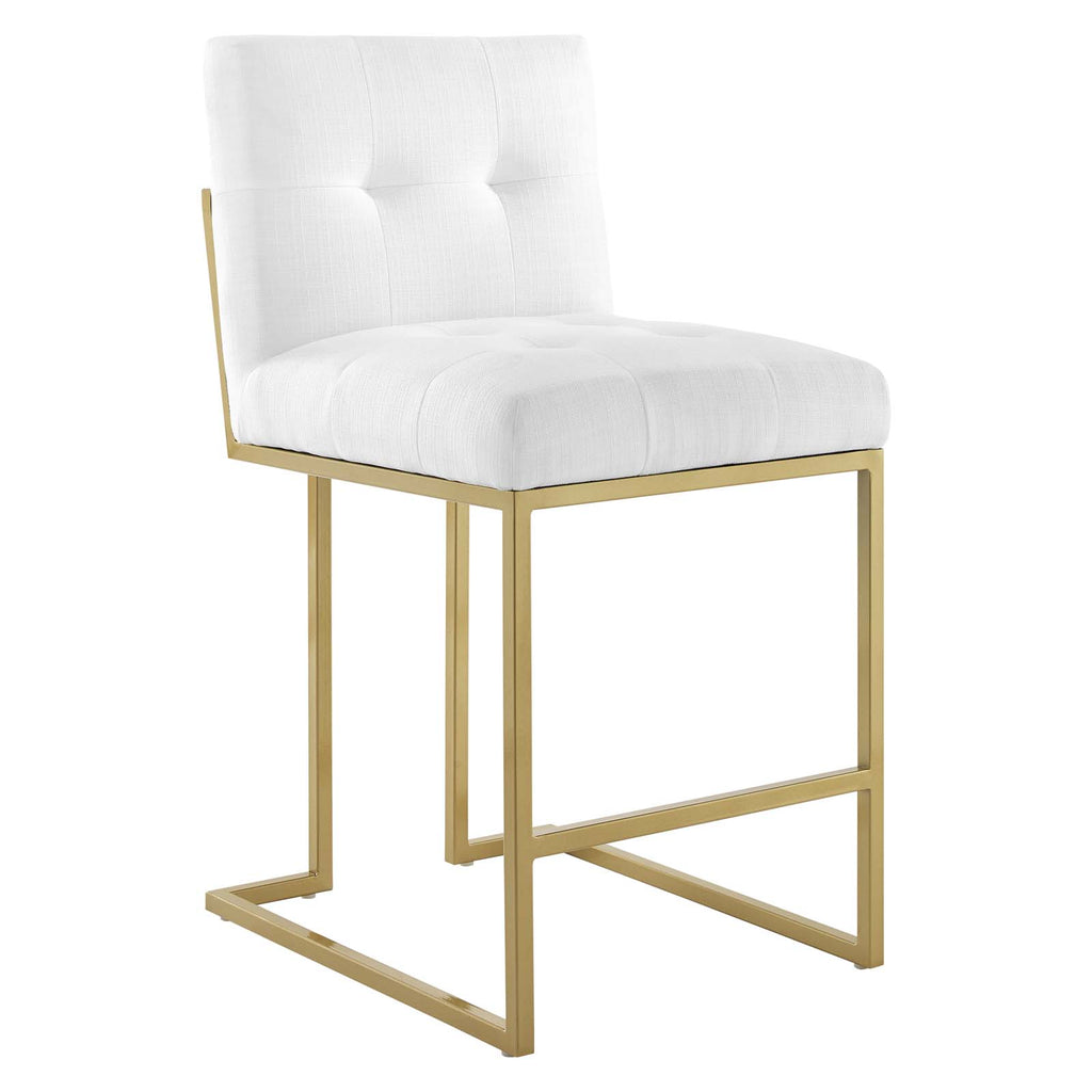 Privy Gold Stainless Steel Upholstered Fabric Counter Stool in Gold White