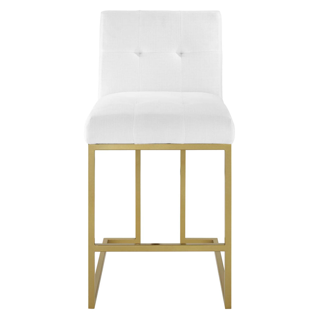 Privy Gold Stainless Steel Upholstered Fabric Counter Stool in Gold White