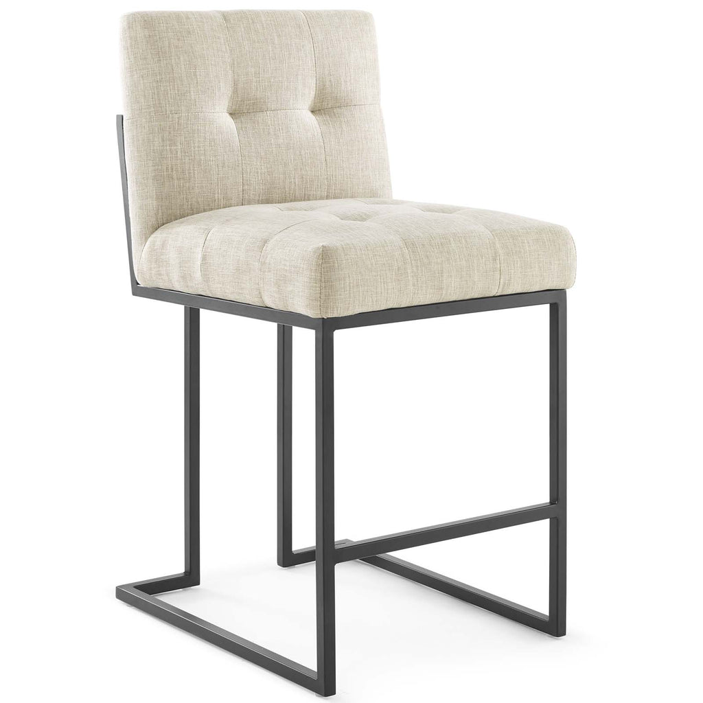 Privy Black Stainless Steel Upholstered Fabric Counter Stool in Black Beige