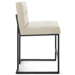 Privy Black Stainless Steel Upholstered Fabric Counter Stool in Black Beige