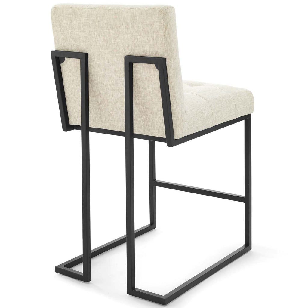 Privy Black Stainless Steel Upholstered Fabric Counter Stool in Black Beige